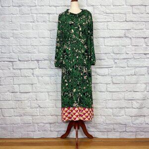 Topshop Green Floral Geometric Print Cowl Neck Midi Dress